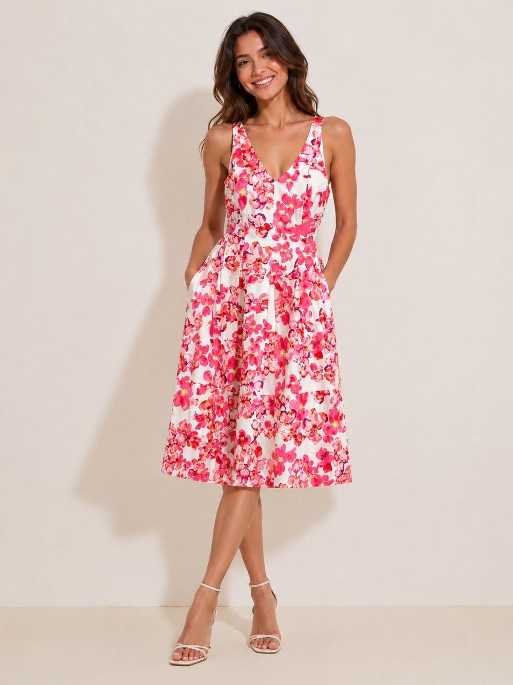 Lauren Ralph Lauren Floral Poplin Midi Swing Dress Women's 12P Petite Pink